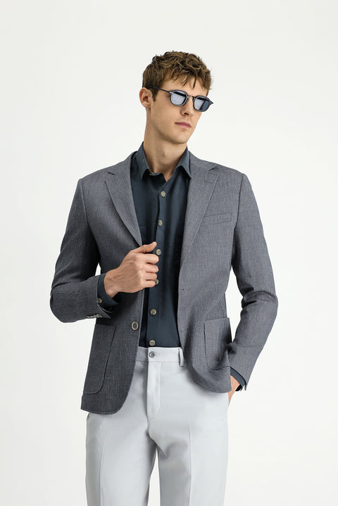 Dark Green 6 Drop Regular Fit Linen Blend Striped Sport Jacket