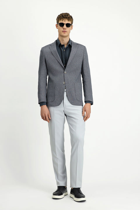 Dark Green 4-Drop Relaxed Fit Linen Blend Striped Sport Jacket