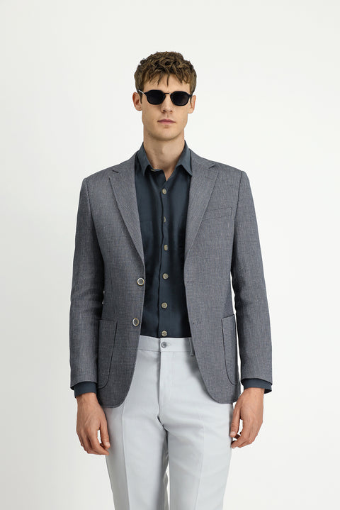 Dark Green 4-Drop Relaxed Fit Linen Blend Striped Sport Jacket