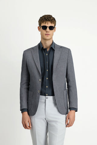  Koyu Yeşil 7 Drop Slim Fit Dar Kesim Keten Karışımlı Çizgili Spor Ceket