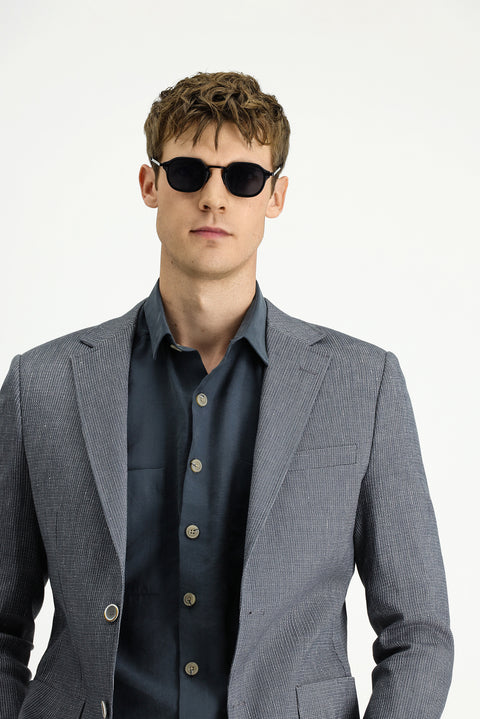 Dark Green 4-Drop Relaxed Fit Linen Blend Striped Sport Jacket