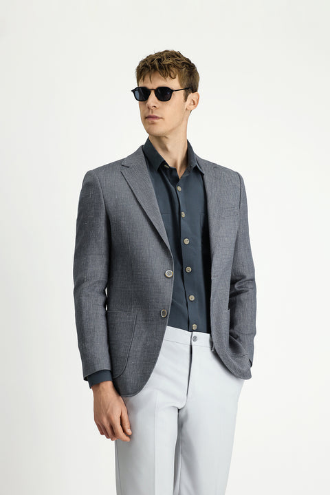 Dark Green 6 Drop Regular Fit Linen Blend Striped Sport Jacket