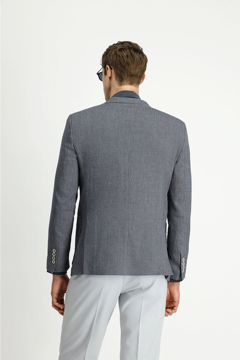 Dark Green 4-Drop Relaxed Fit Linen Blend Striped Sport Jacket