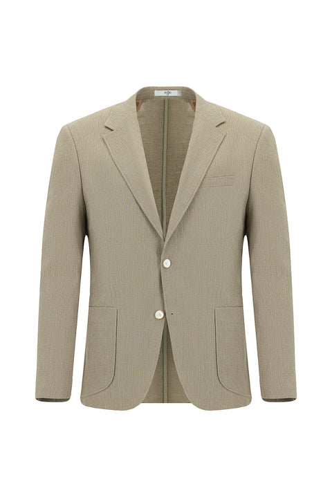 Medium Mink 8 Drop Muscle Fit Long Athletic Cut Linen Blend Striped Sport Jacket