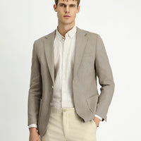 Medium Mink 6 Drop Regular Fit Linen Blend Striped Sport Jacket