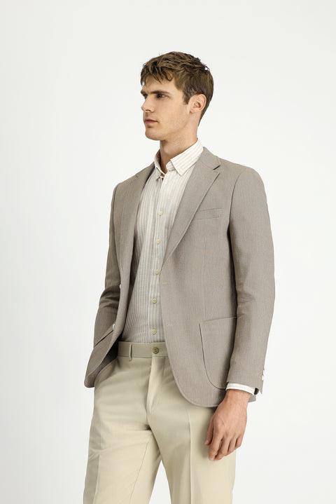 Medium Mink 6 Drop Regular Fit Linen Blend Striped Sport Jacket