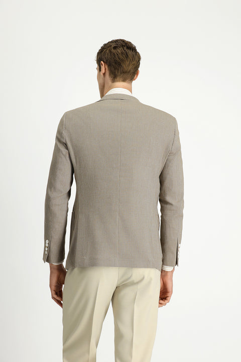 Medium Mink 8 Drop Muscle Fit Long Athletic Cut Linen Blend Striped Sport Jacket