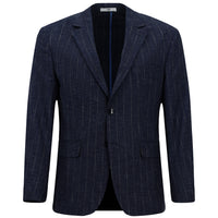 Dark Navy 4-Drop Relaxed Fit Linen Blend Striped Classic Jacket