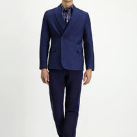 Dark Navy 6 Drop Regular Fit Striped Linen Blend Double-Breasted Jacket