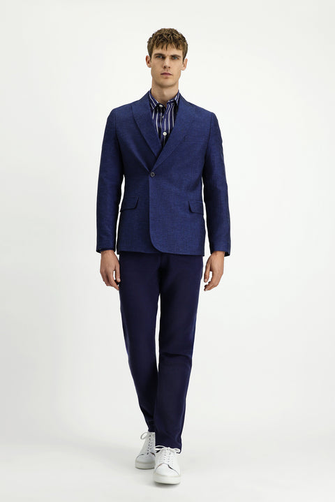 Dark Navy 6 Drop Regular Fit Striped Linen Blend Double-Breasted Jacket