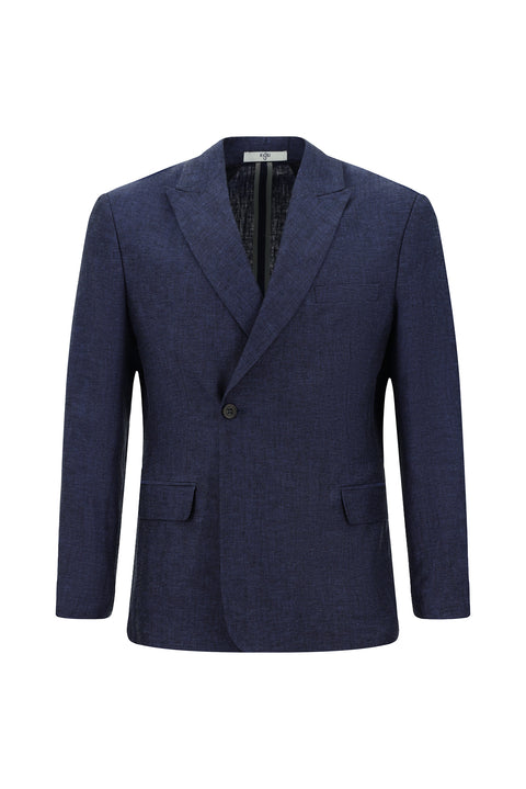 Dark Navy 7 Drop Super Slim Fit Extra Narrow Cut Striped Linen Blend Double-Breasted Jacket