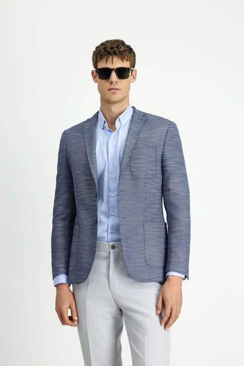 Dark Navy 7 Drop Super Slim Fit Extra Narrow Cut Patterned Sport Jacket