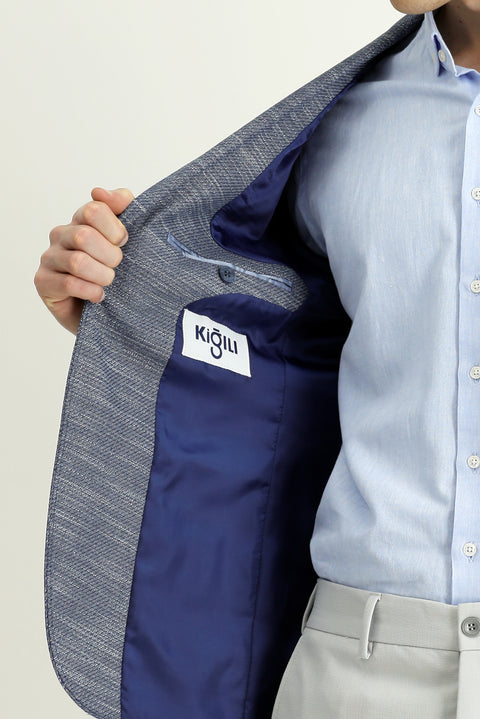 Dark Navy 7 Drop Super Slim Fit Extra Narrow Cut Patterned Sport Jacket