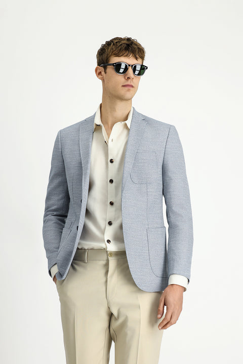 Light Blue 7 Drop Super Slim Fit Extra Narrow Cut Patterned Sport Jacket