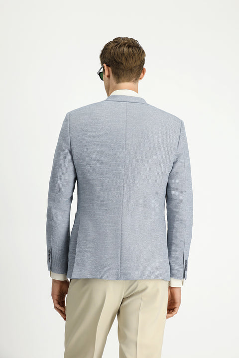 Light Blue 7 Drop Super Slim Fit Extra Narrow Cut Patterned Sport Jacket