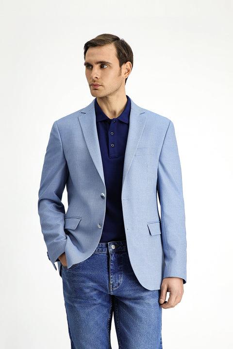 Light Blue 7 Drop Slim Fit Classic Patterned Jacket