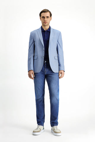  Açık Mavi 7 Drop Super Slim Fit Eksra Dar Kesim Klasik Desenli Ceket