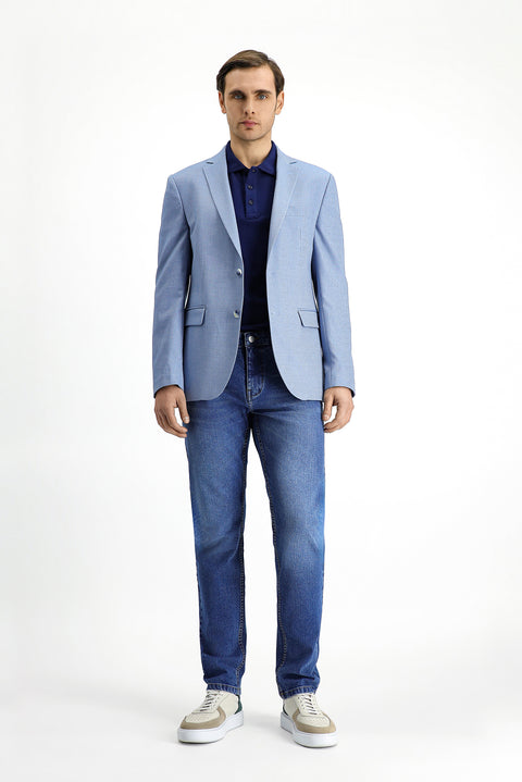Light Blue 7 Drop Super Slim Fit Extra Narrow Cut Classic Patterned Jacket