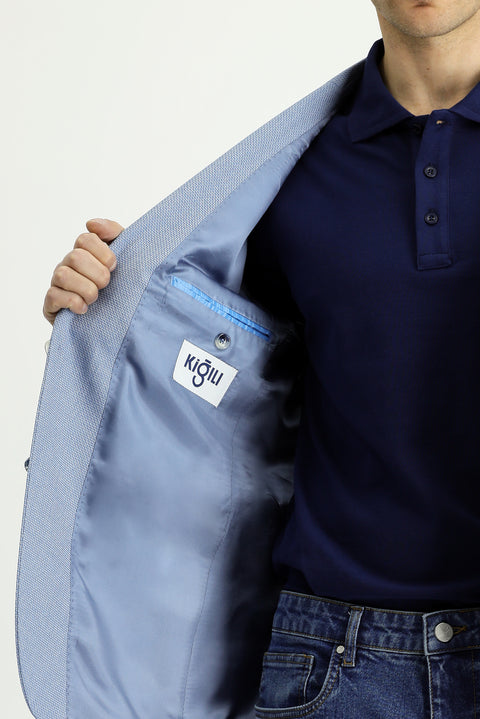 Light Blue 7 Drop Super Slim Fit Extra Narrow Cut Classic Patterned Jacket