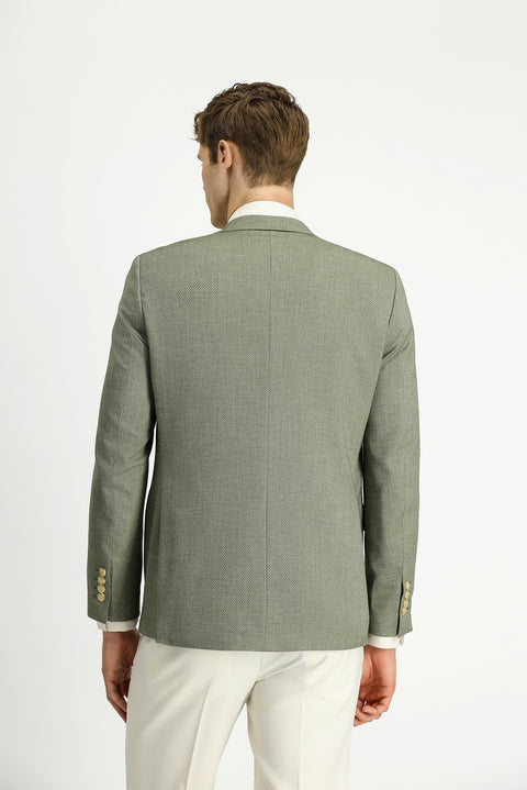Mint Green 7 Drop Slim Fit Classic Patterned Jacket