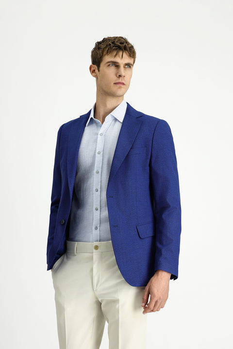 Navy Blue 6 Drop Regular Fit Standard Cut Classic Patterned Jacket