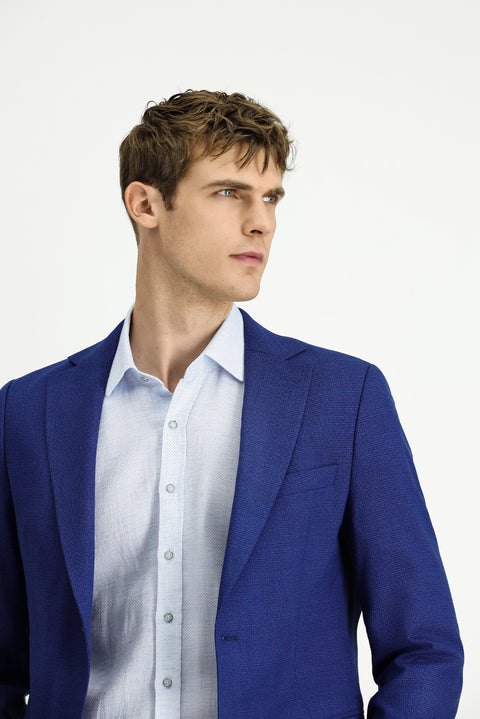 Navy Blue 6 Drop Regular Fit Standard Cut Classic Patterned Jacket