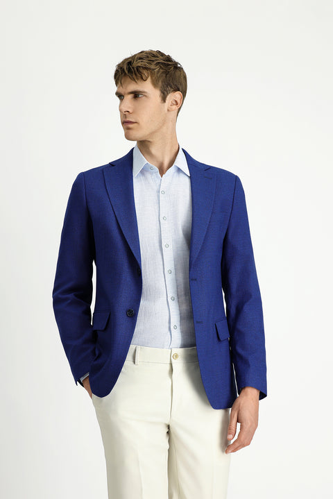 Navy Blue 6 Drop Regular Fit Standard Cut Classic Patterned Jacket