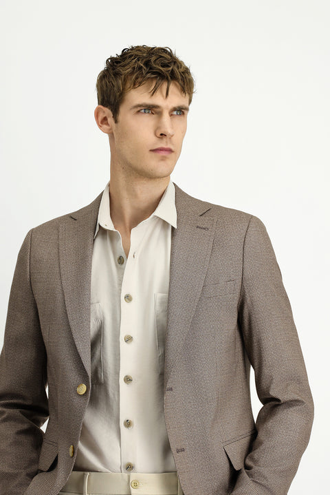 Dark Mink 6 Drop Regular Fit Classic Patterned Jacket
