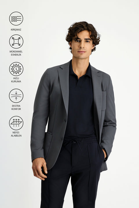 Dark Gray Techno-Line 7 Drop Super Slim Fit Extra Narrow Cut Lycra Jacket