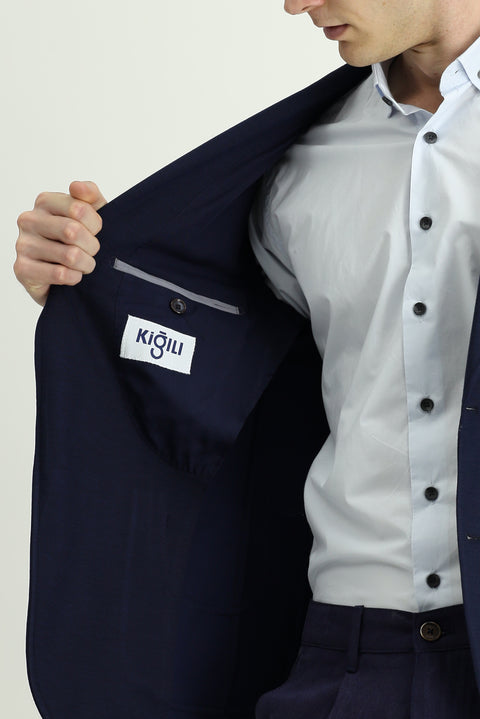 Dark Navy 7 Drop Slim Fit Lycra Sports Jacket