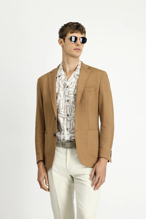 Tan 7 Drop Slim Fit Lycra Sports Jacket