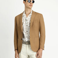 Tan 7 Drop Super Slim Fit Extra Narrow Cut Lycra Sports Jacket