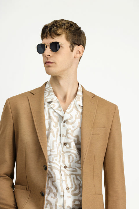Tan 7 Drop Slim Fit Lycra Sports Jacket