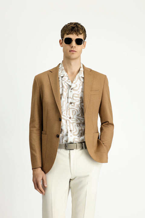 Tan 7 Drop Slim Fit Lycra Sports Jacket