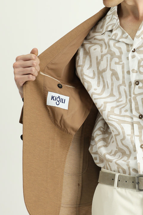Tan 6 Drop Regular Fit Standard Cut Lycra Sport Jacket