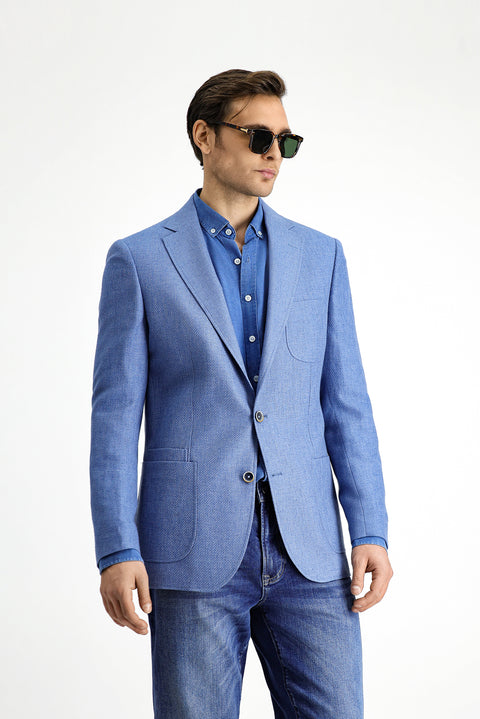 Blue 6 Drop Regular Fit Linen Blend Patterned Sport Jacket