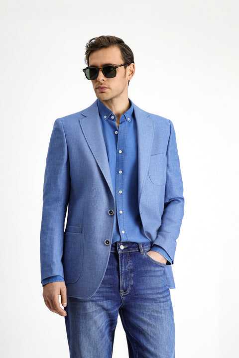 Blue 6 Drop Regular Fit Linen Blend Patterned Sport Jacket
