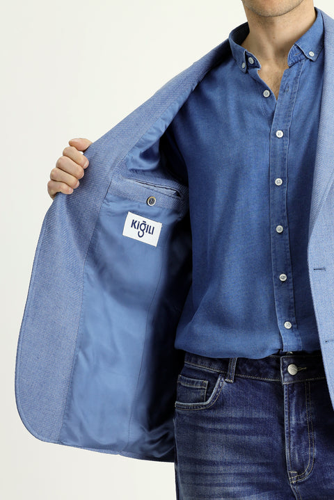 Blue 6 Drop Regular Fit Linen Blend Patterned Sport Jacket