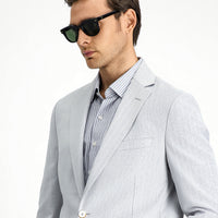 Light Grey 6 Drop Regular Fit Classic Patterned Linen Blend Jacket