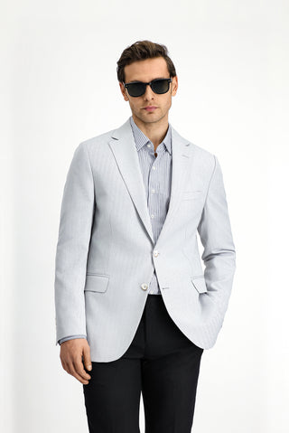  Açık Gri 4 Drop Relaxed Fit Rahat Kesim Klasik Desenli Keten Karışımlı Ceket
