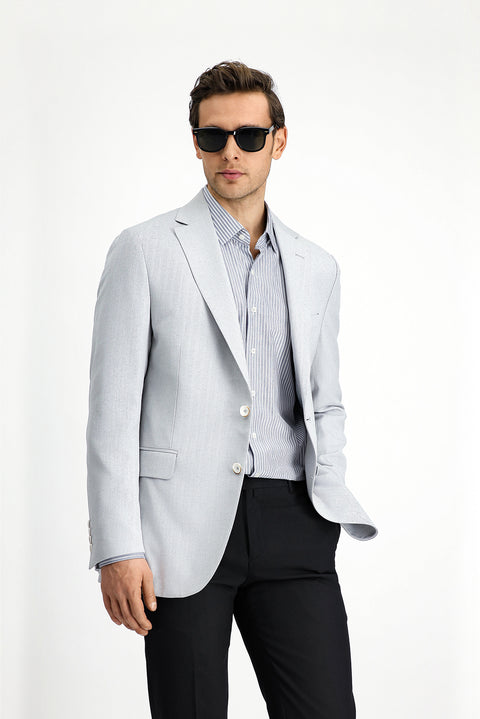 Light Grey 6 Drop Regular Fit Classic Patterned Linen Blend Jacket