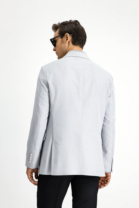 Light Grey 6 Drop Regular Fit Classic Patterned Linen Blend Jacket