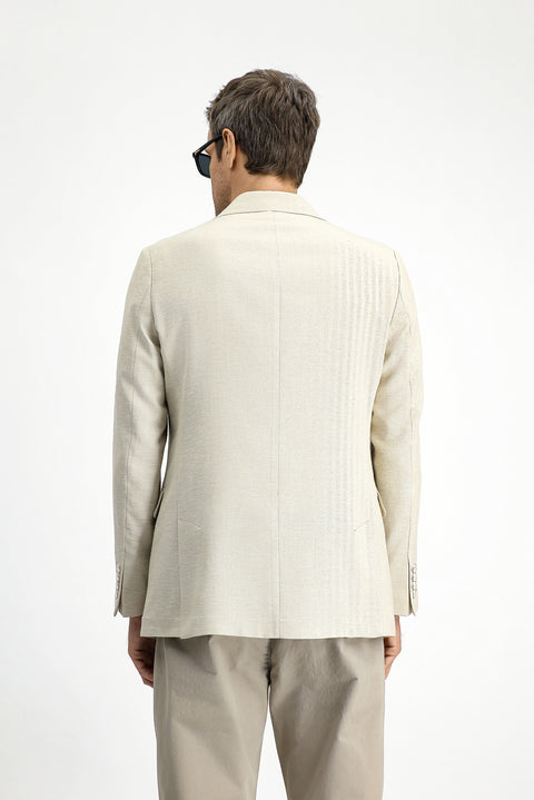 Açık Bej 4 Drop Relaxed Fit Rahat Kesim Klasik Desenli Keten Karışımlı Ceket