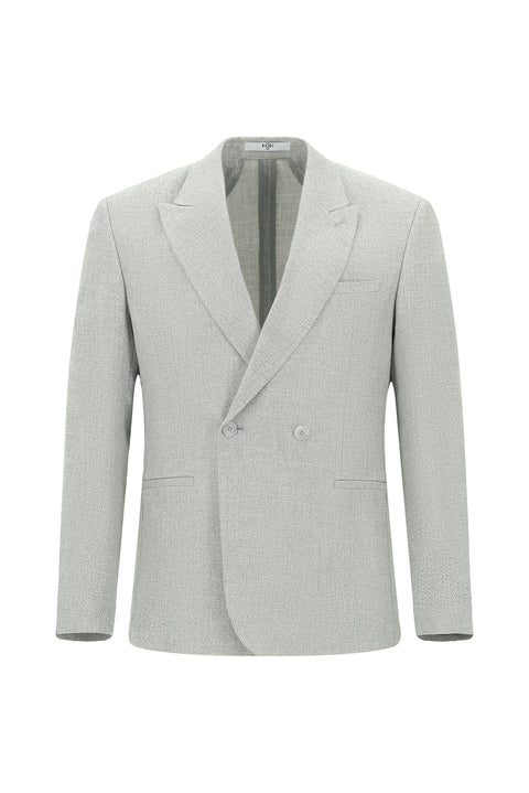 Light Grey 7 Drop Slim Fit Linen Blend Double-Breasted Jacket