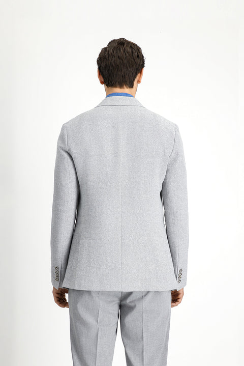 Light Grey 7 Drop Slim Fit Linen Blend Double-Breasted Jacket