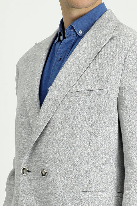 Light Grey 7 Drop Slim Fit Linen Blend Double-Breasted Jacket