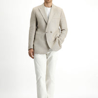 Light Beige 7 Drop Slim Fit Linen Blend Double-Breasted Jacket