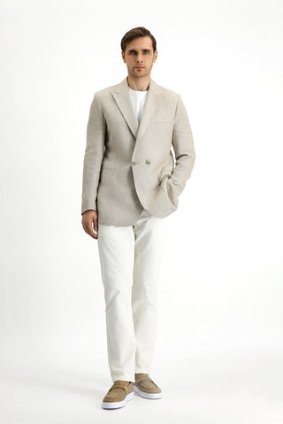  Açık Bej 7 Drop Slim Fit Dar Kesim Keten Karışımlı Kruvaze Ceket