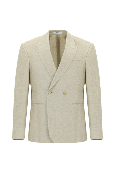 Light Beige 7 Drop Slim Fit Linen Blend Double-Breasted Jacket