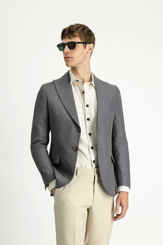 Koyu Antrasit 7 Drop Slim Fit Dar Kesim Yünlü Keten Karışımlı Klasik Ceket
